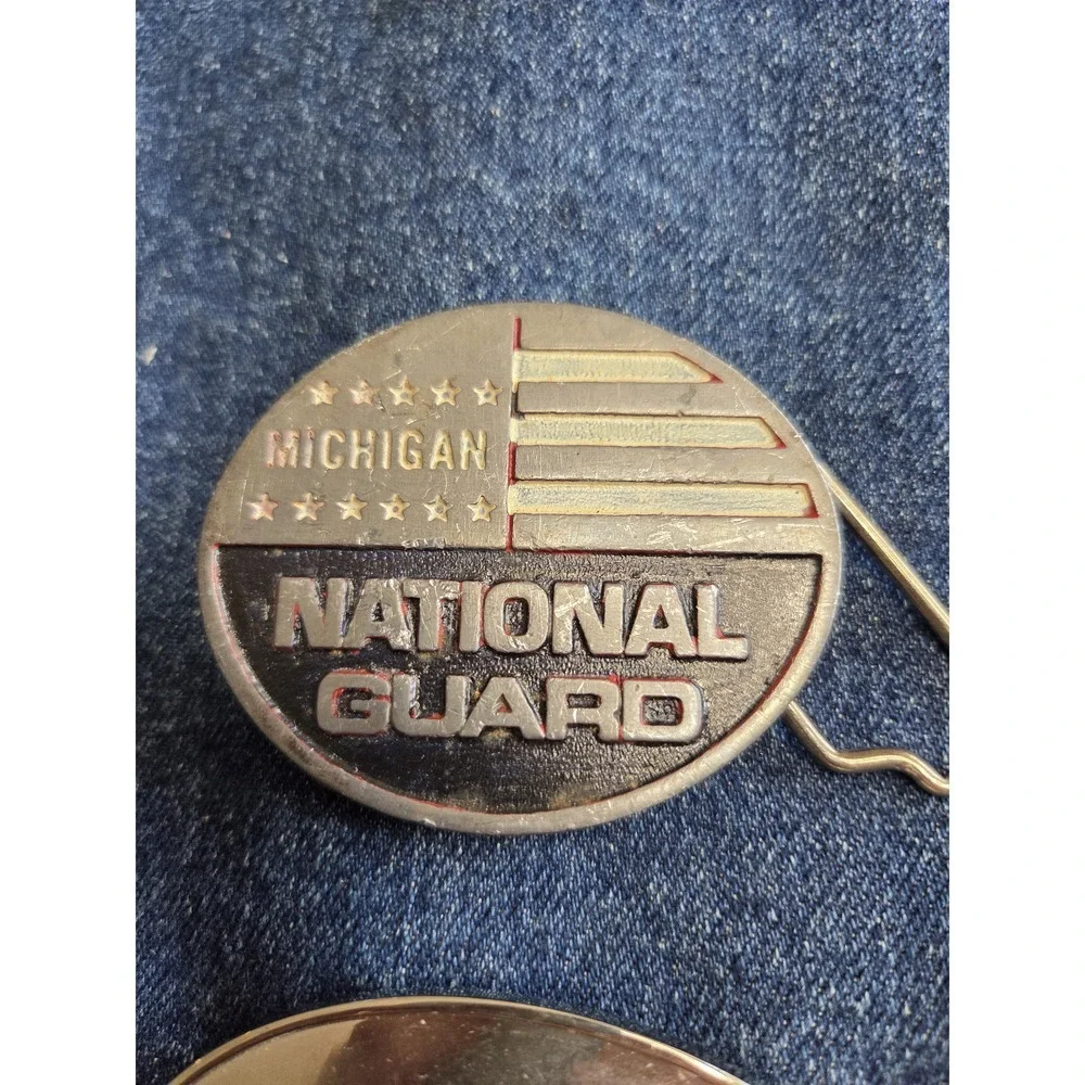Lot of 2 Michigan Memorabilia Belt Buckles - Baseball & National Guard